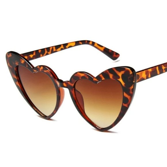 Accessories - Tortoise Heart Cat Eye Trendy Glam Busy Sunglasses